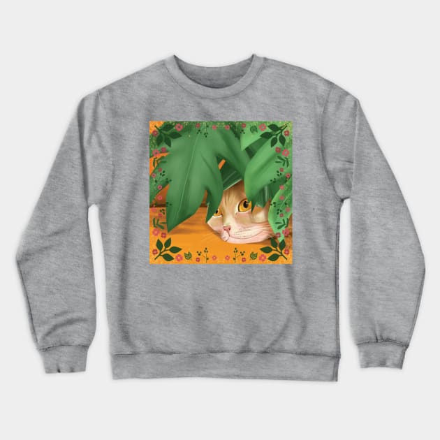 Cat hidden under leaf Crewneck Sweatshirt by Mimie20